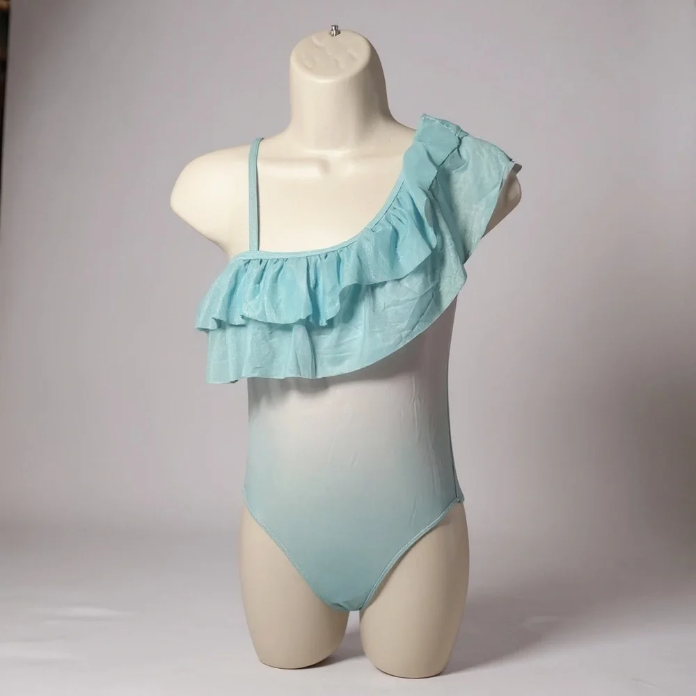 One-Shoulder Ruffle One-Piece Swimsuit | Mint | Girls 13–14Y